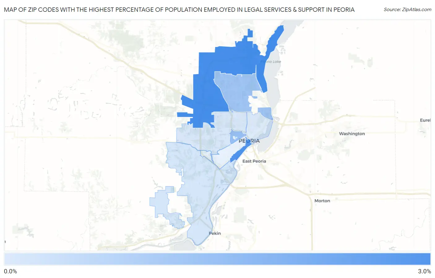 Zip Codes with the Highest Percentage of Population Employed in Legal Services & Support in Peoria Map