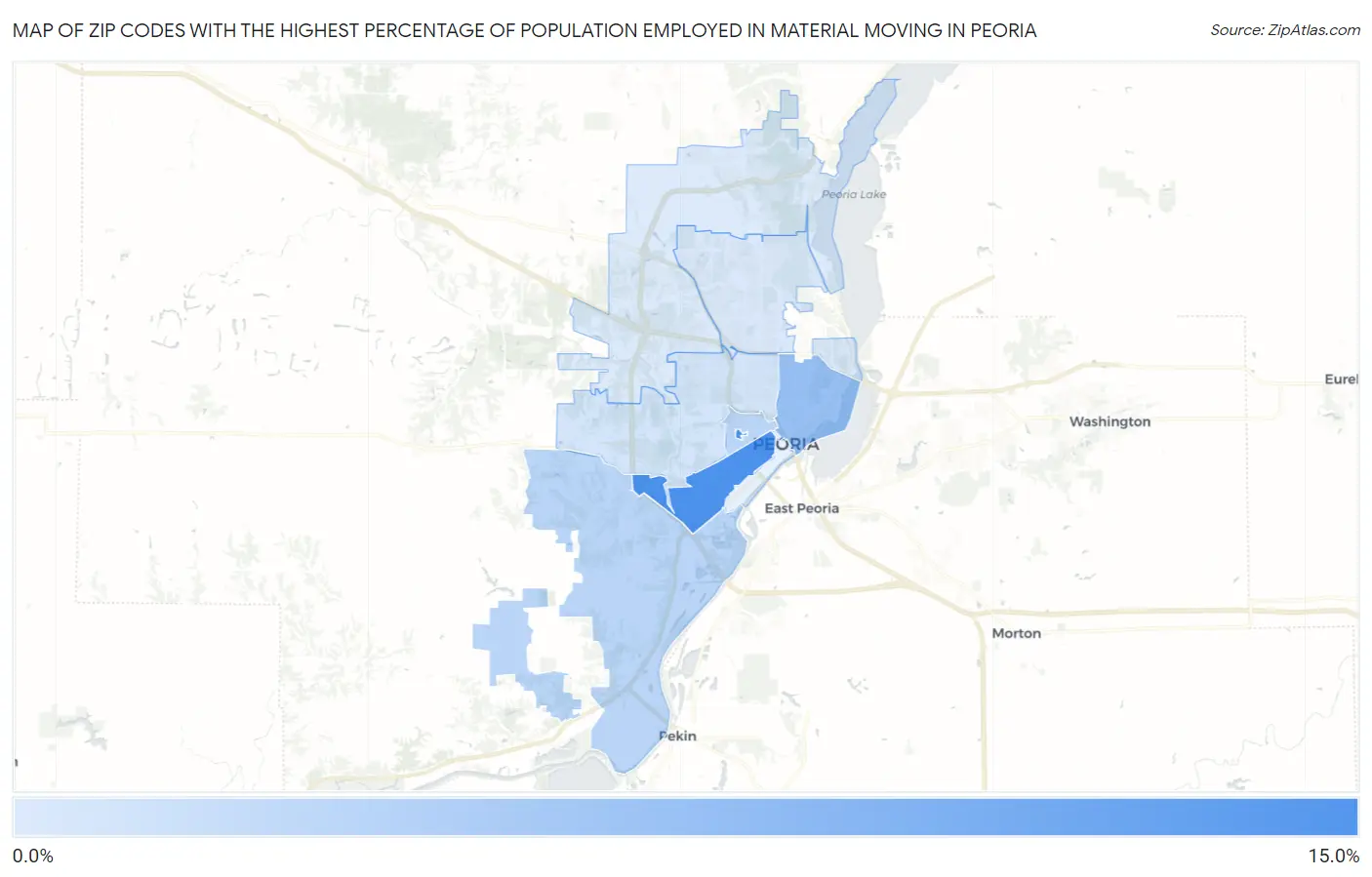 Zip Codes with the Highest Percentage of Population Employed in Material Moving in Peoria Map