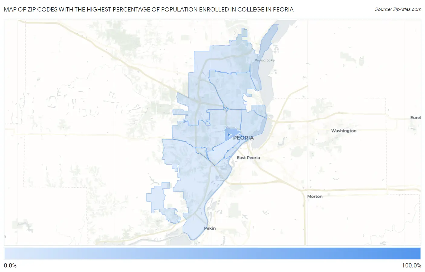 Zip Codes with the Highest Percentage of Population Enrolled in College in Peoria Map