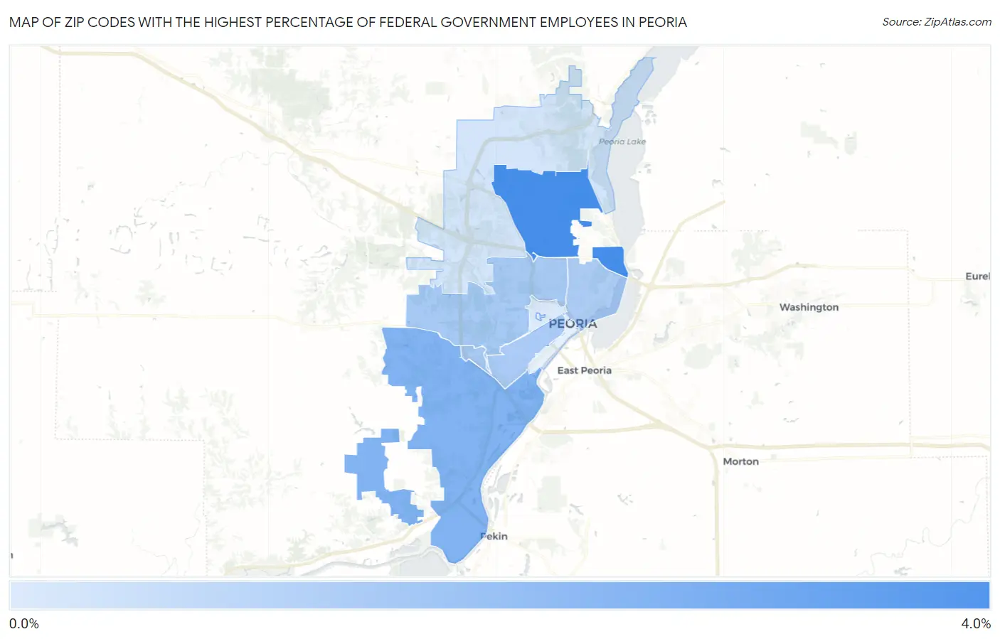 Zip Codes with the Highest Percentage of Federal Government Employees in Peoria Map