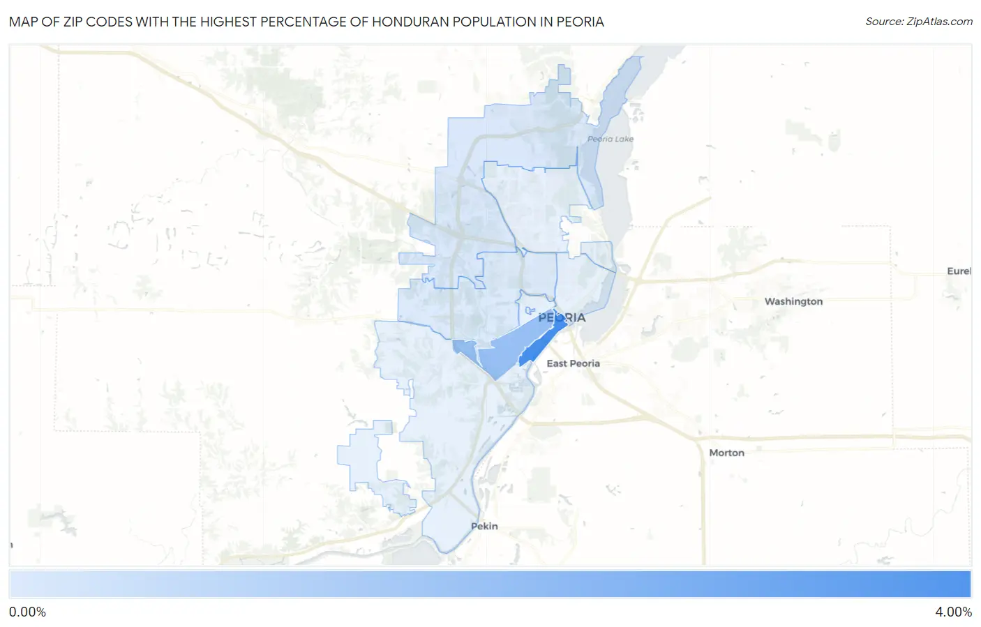 Zip Codes with the Highest Percentage of Honduran Population in Peoria Map