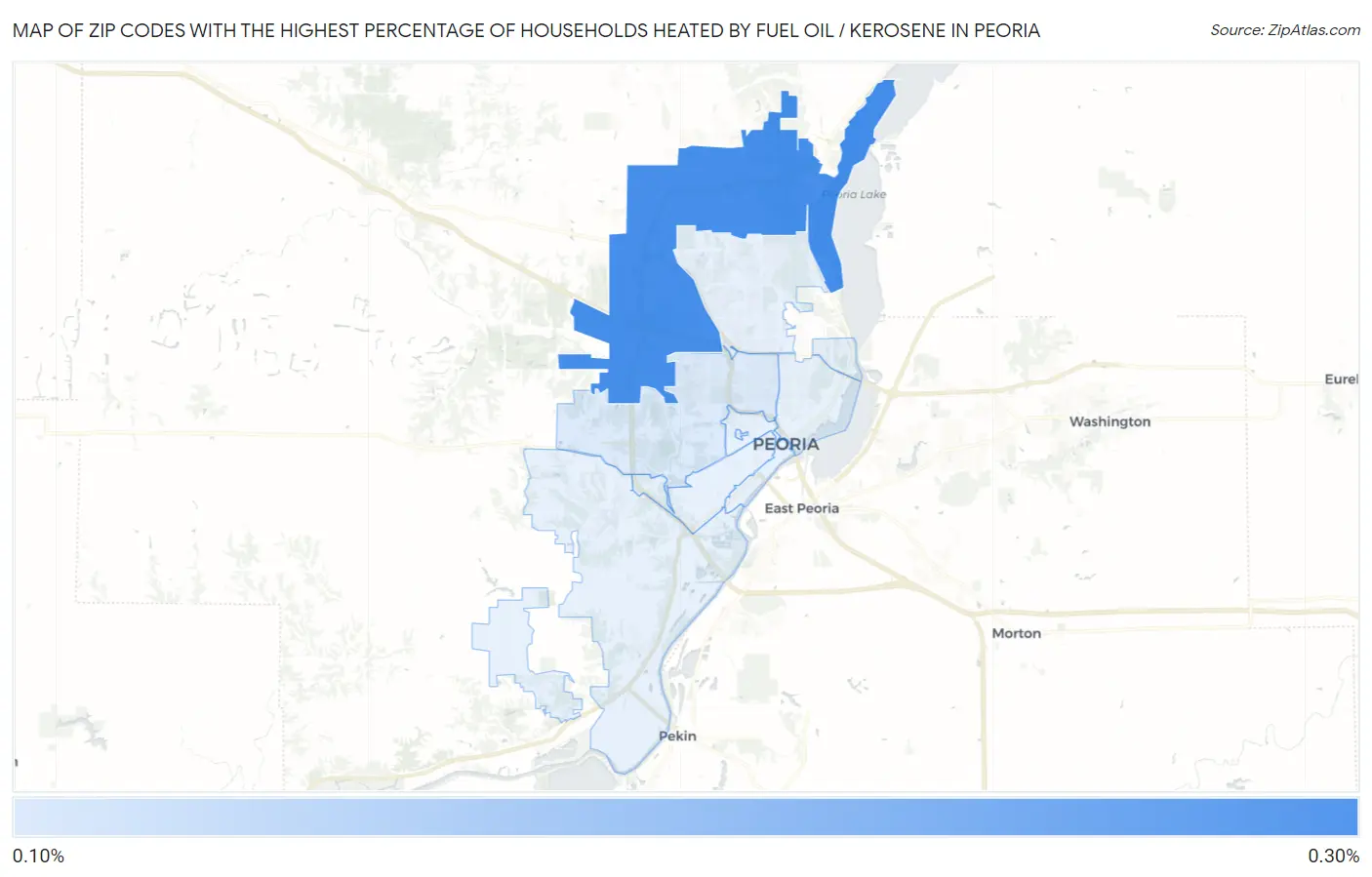 Zip Codes with the Highest Percentage of Households Heated by Fuel Oil / Kerosene in Peoria Map