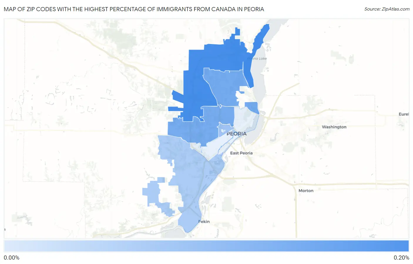 Zip Codes with the Highest Percentage of Immigrants from Canada in Peoria Map