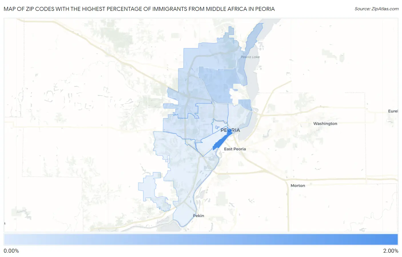 Zip Codes with the Highest Percentage of Immigrants from Middle Africa in Peoria Map