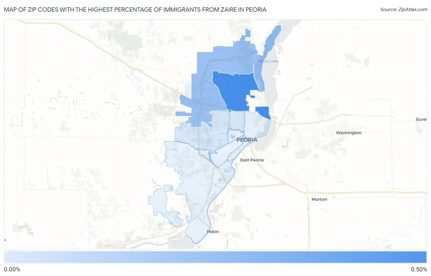 Zip Codes with the Highest Percentage of Immigrants from Zaire in Peoria Map