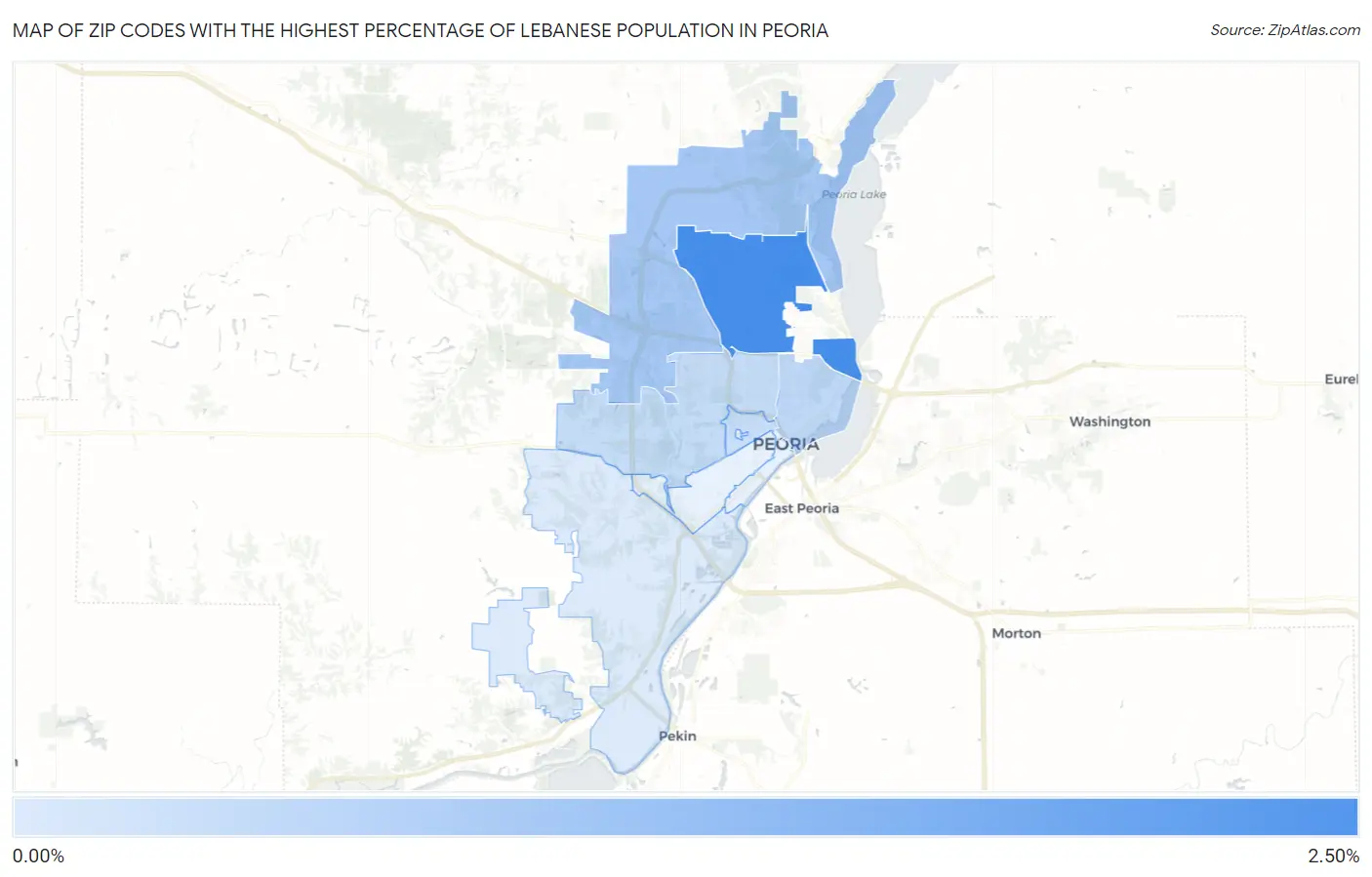 Zip Codes with the Highest Percentage of Lebanese Population in Peoria Map