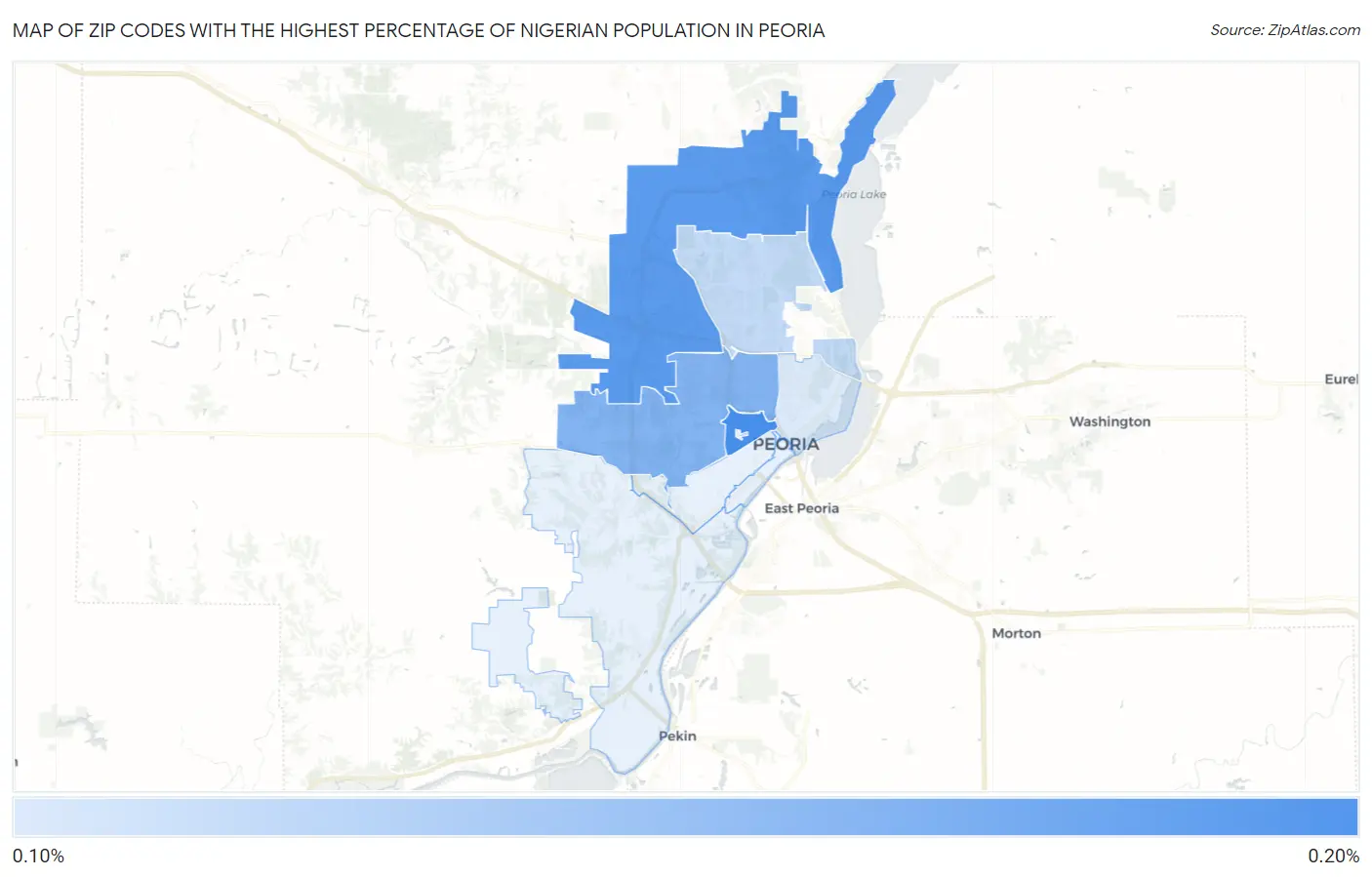 Zip Codes with the Highest Percentage of Nigerian Population in Peoria Map