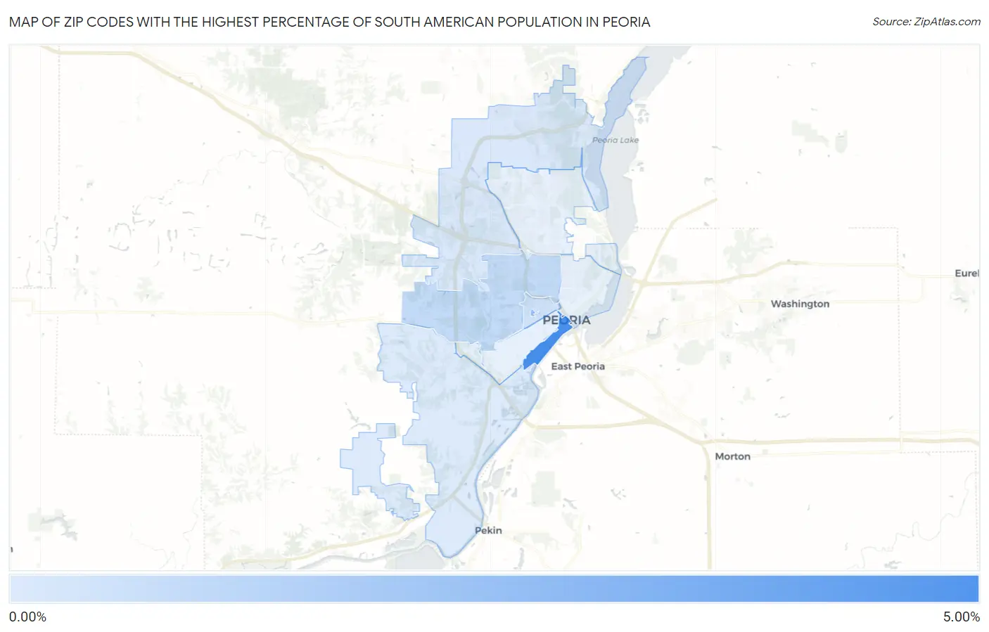 Zip Codes with the Highest Percentage of South American Population in Peoria Map