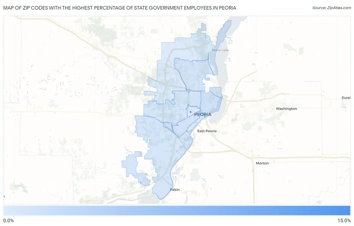 Zip Codes with the Highest Percentage of State Government Employees in Peoria Map