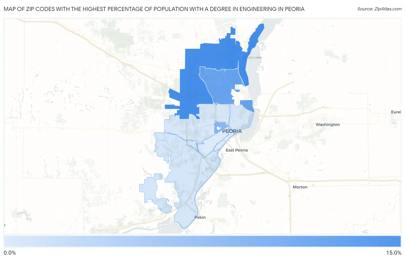 Zip Codes with the Highest Percentage of Population with a Degree in Engineering in Peoria Map