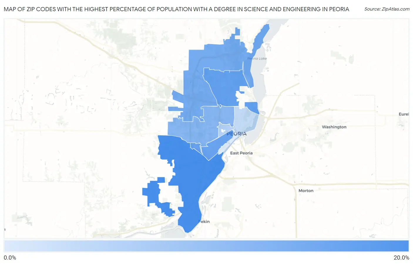 Zip Codes with the Highest Percentage of Population with a Degree in Science and Engineering in Peoria Map