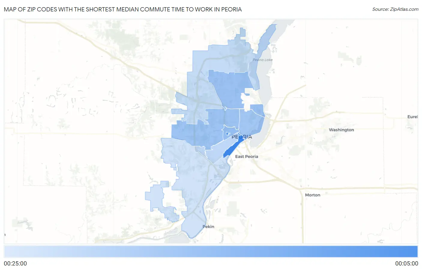 Zip Codes with the Shortest Median Commute Time to Work in Peoria Map