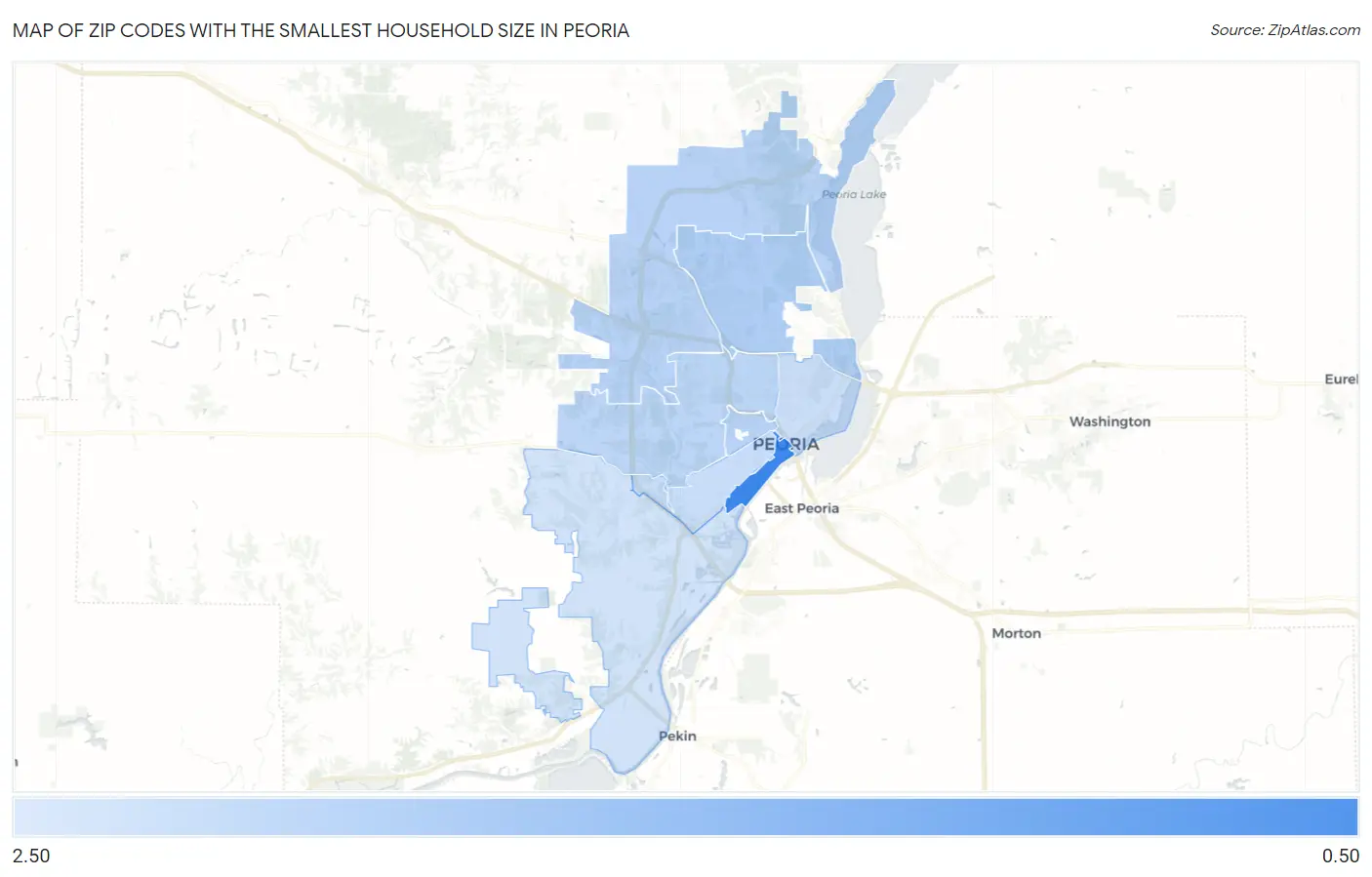 Zip Codes with the Smallest Household Size in Peoria Map