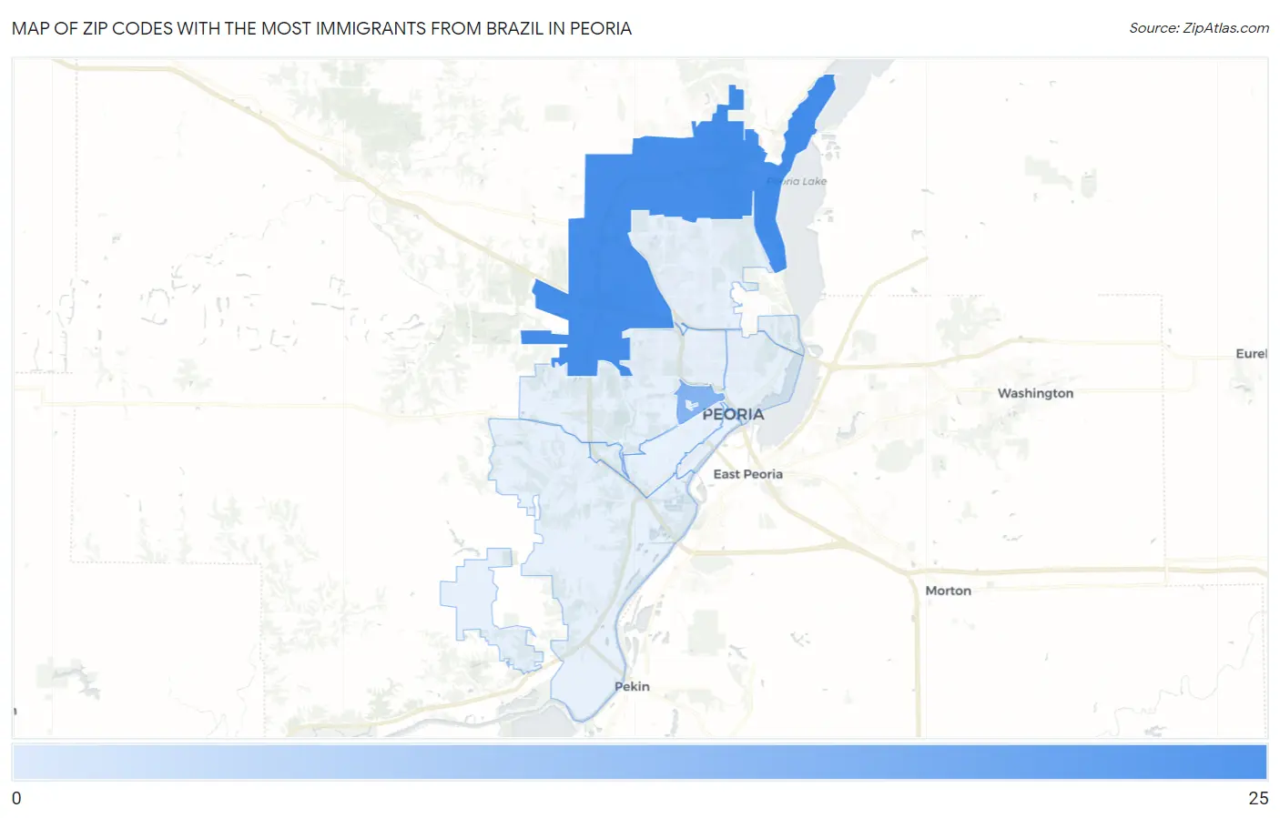 Zip Codes with the Most Immigrants from Brazil in Peoria Map