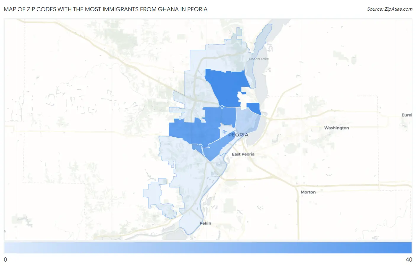 Zip Codes with the Most Immigrants from Ghana in Peoria Map