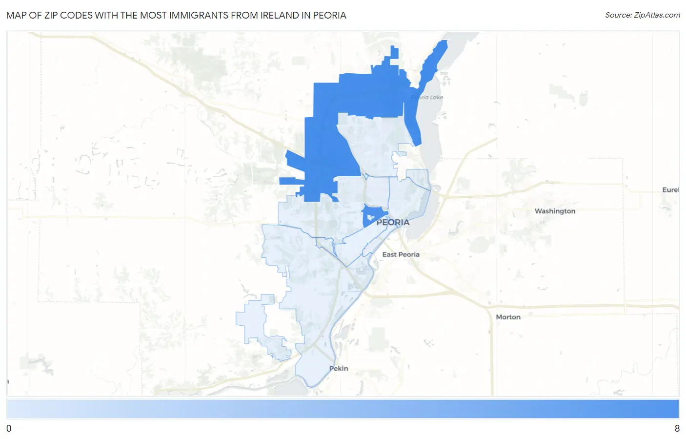 Zip Codes with the Most Immigrants from Ireland in Peoria Map