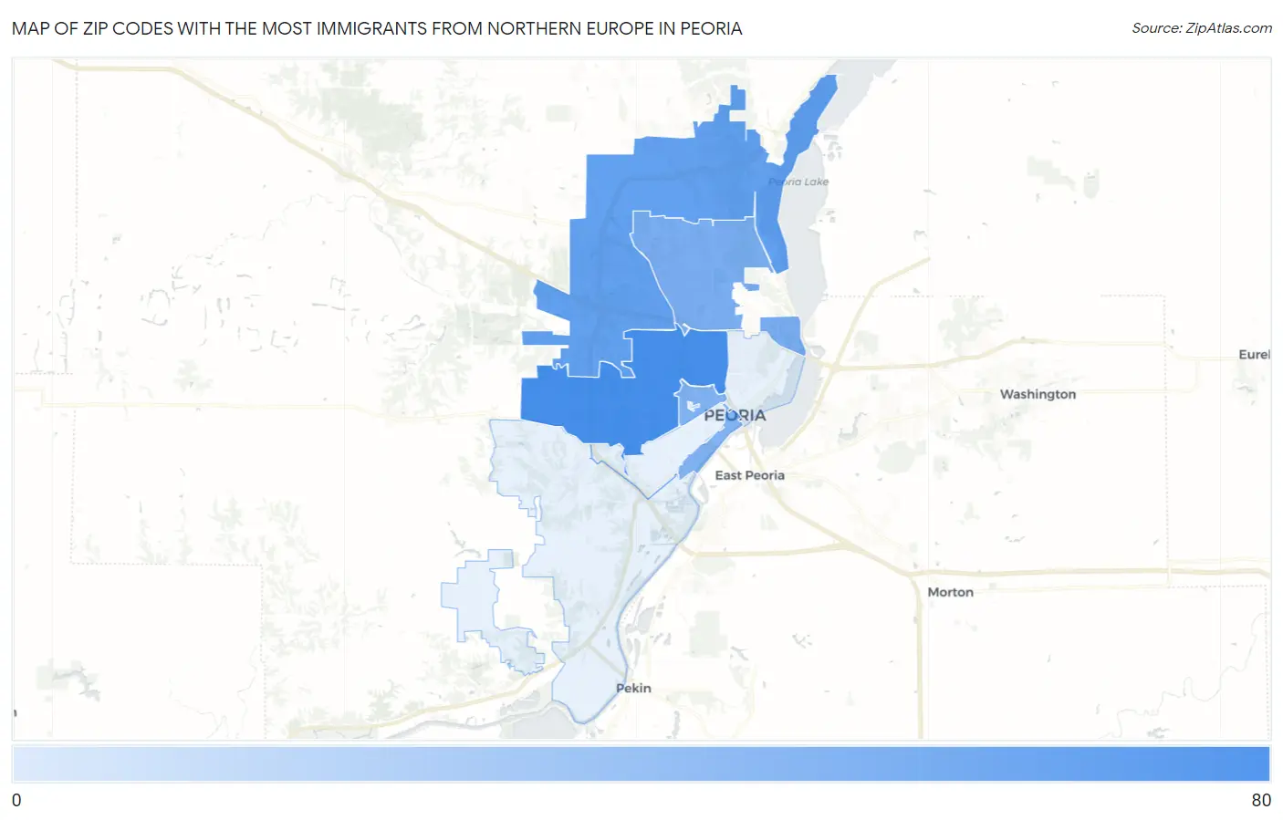 Zip Codes with the Most Immigrants from Northern Europe in Peoria Map