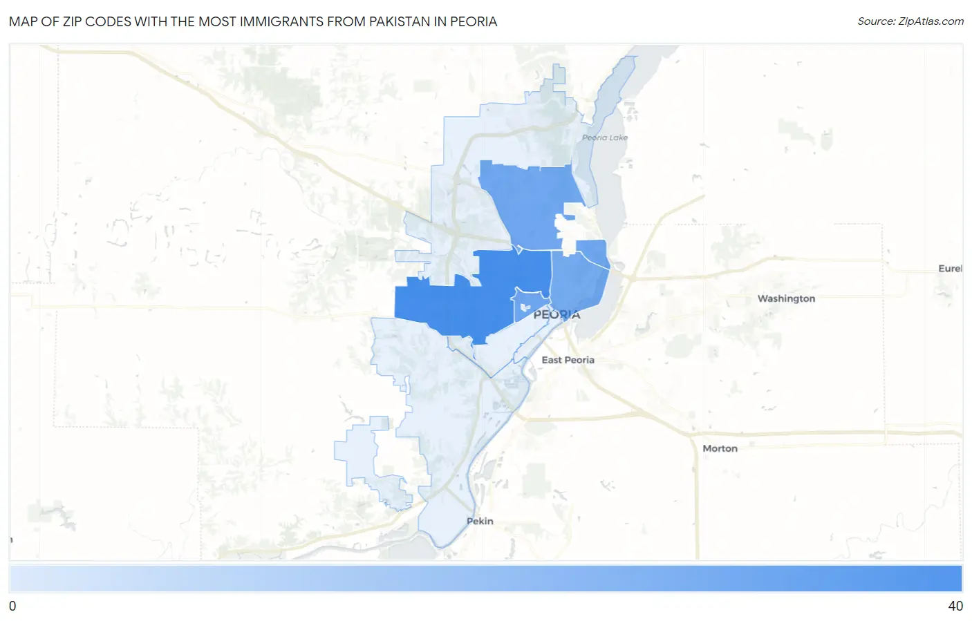 Zip Codes with the Most Immigrants from Pakistan in Peoria Map