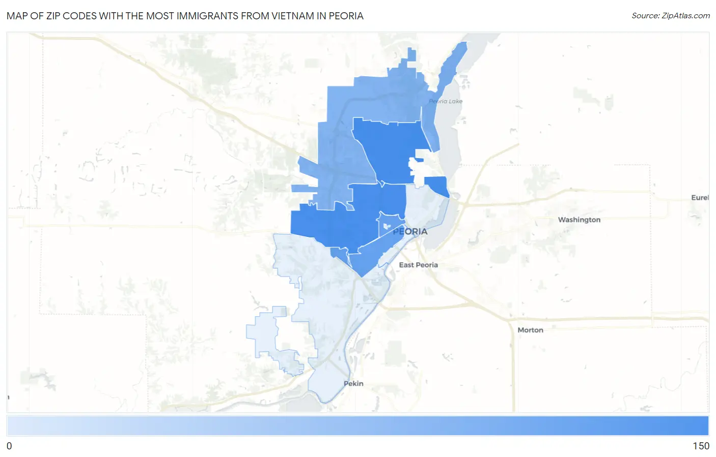 Zip Codes with the Most Immigrants from Vietnam in Peoria Map