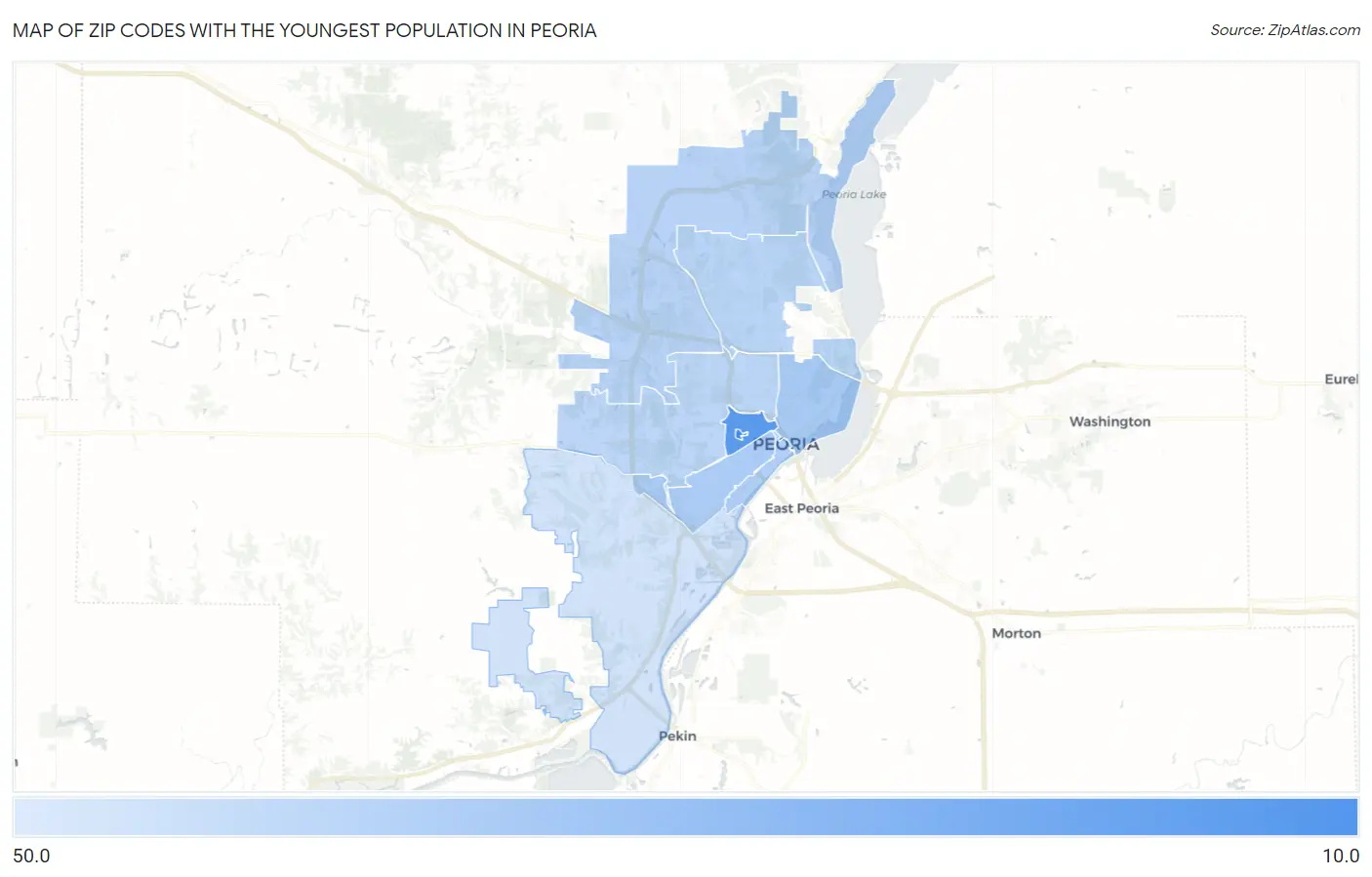 Zip Codes with the Youngest Population in Peoria Map