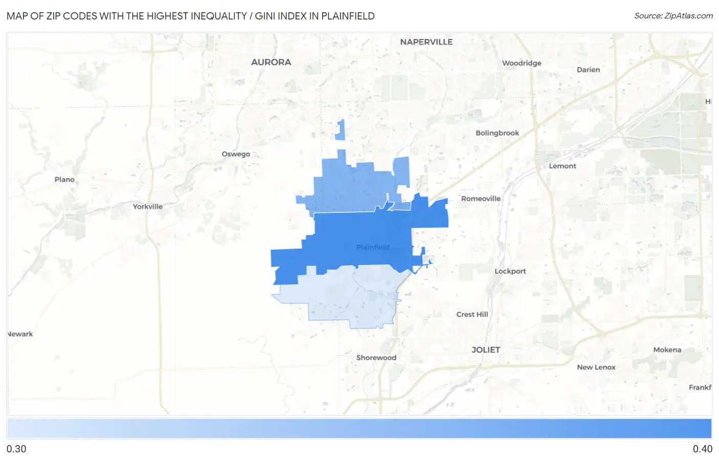 Zip Codes with the Highest Inequality / Gini Index in Plainfield Map