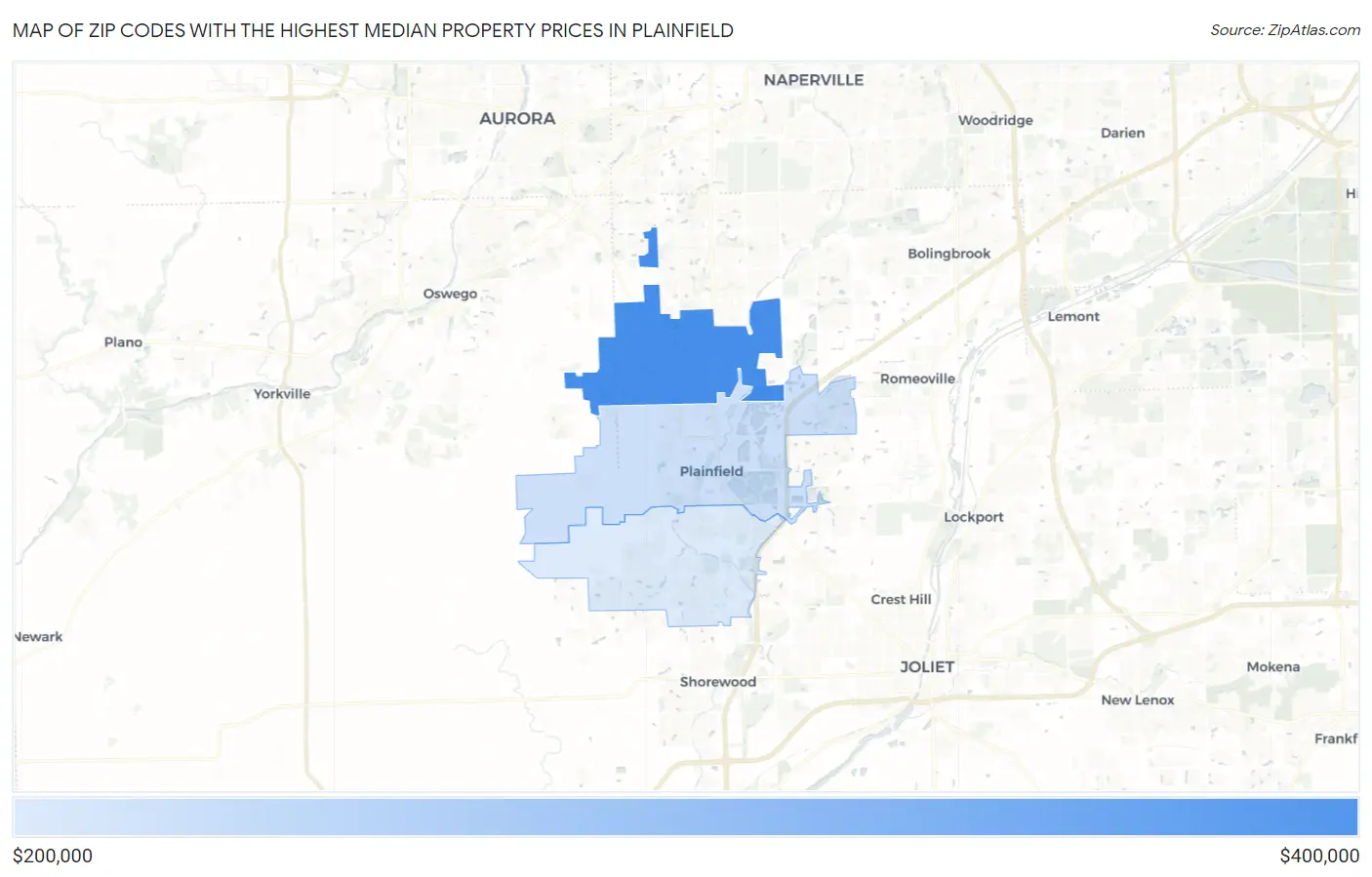 Zip Codes with the Highest Median Property Prices in Plainfield Map