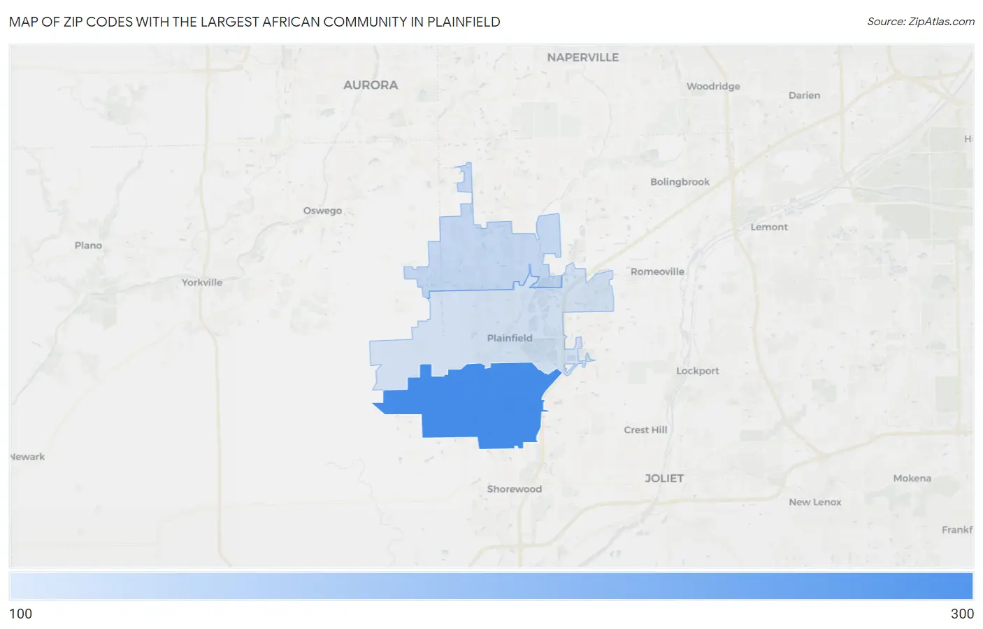 Zip Codes with the Largest African Community in Plainfield Map