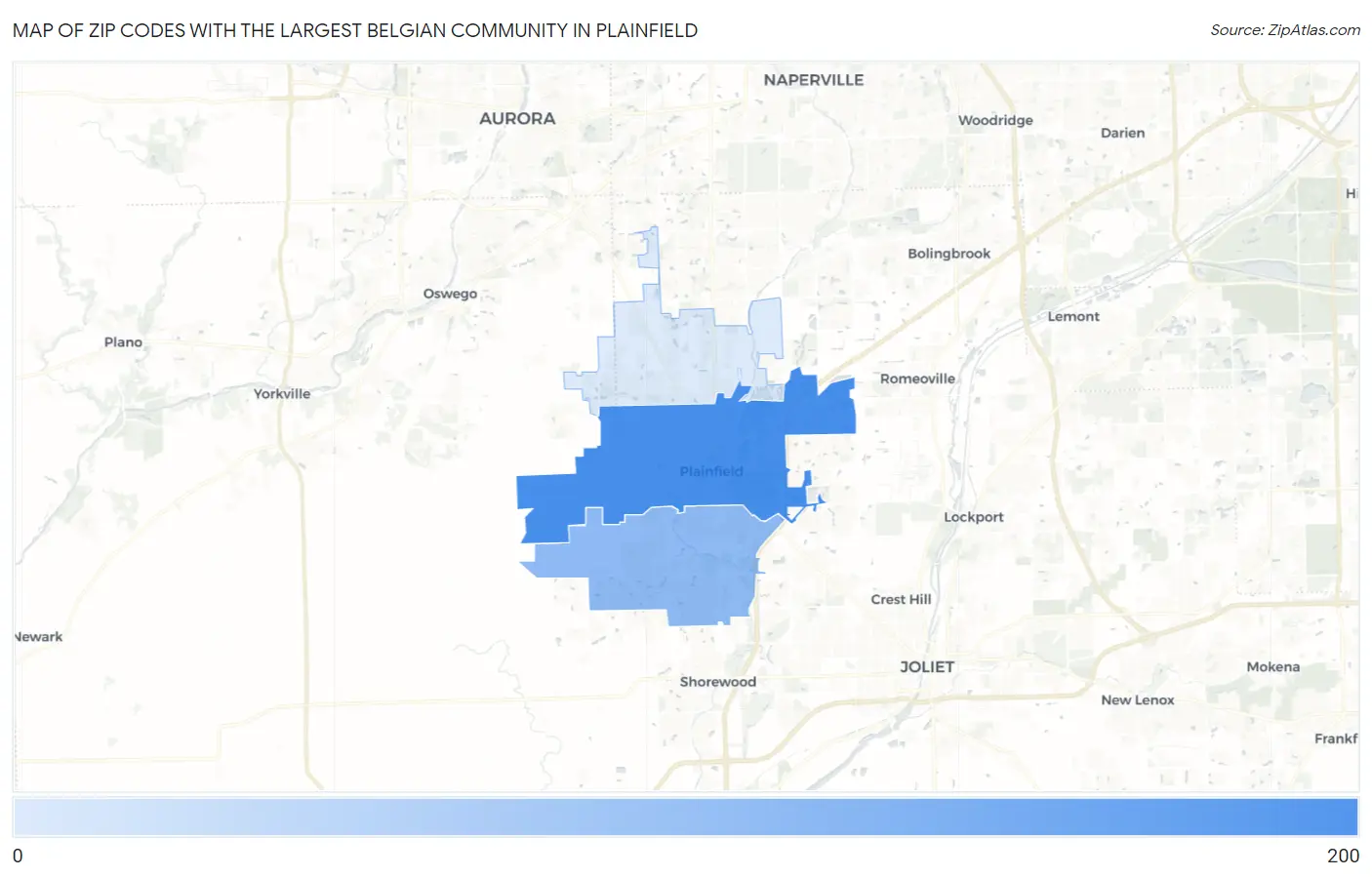 Zip Codes with the Largest Belgian Community in Plainfield Map