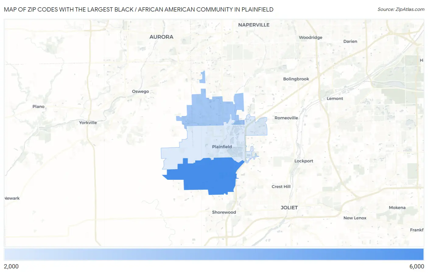 Zip Codes with the Largest Black / African American Community in Plainfield Map