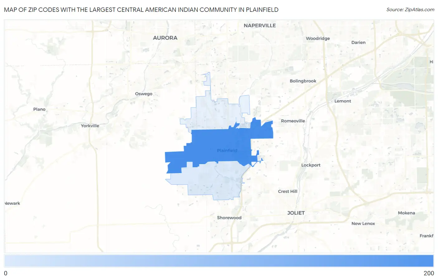 Zip Codes with the Largest Central American Indian Community in Plainfield Map
