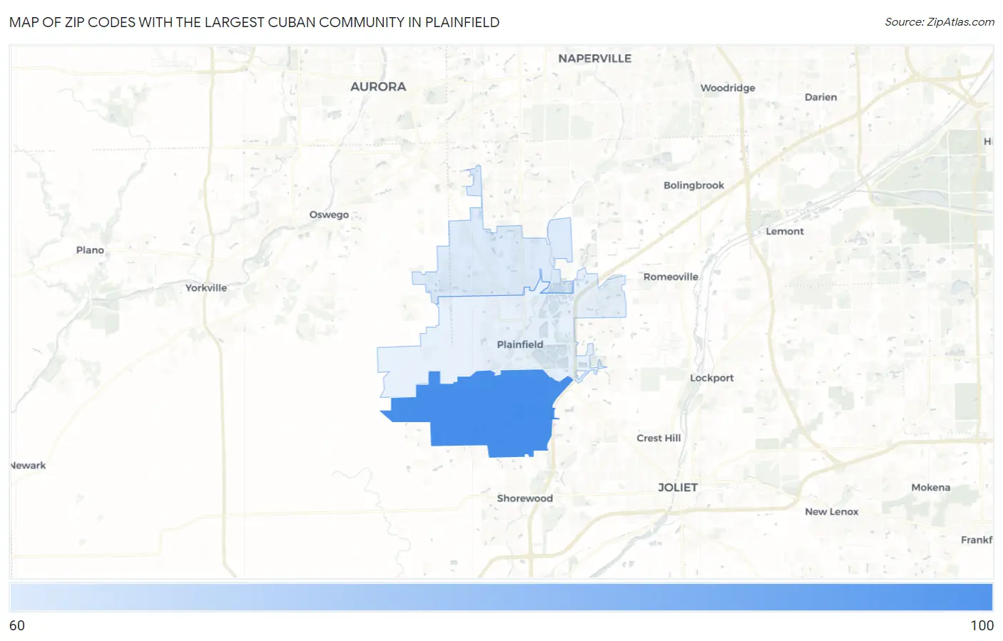 Zip Codes with the Largest Cuban Community in Plainfield Map