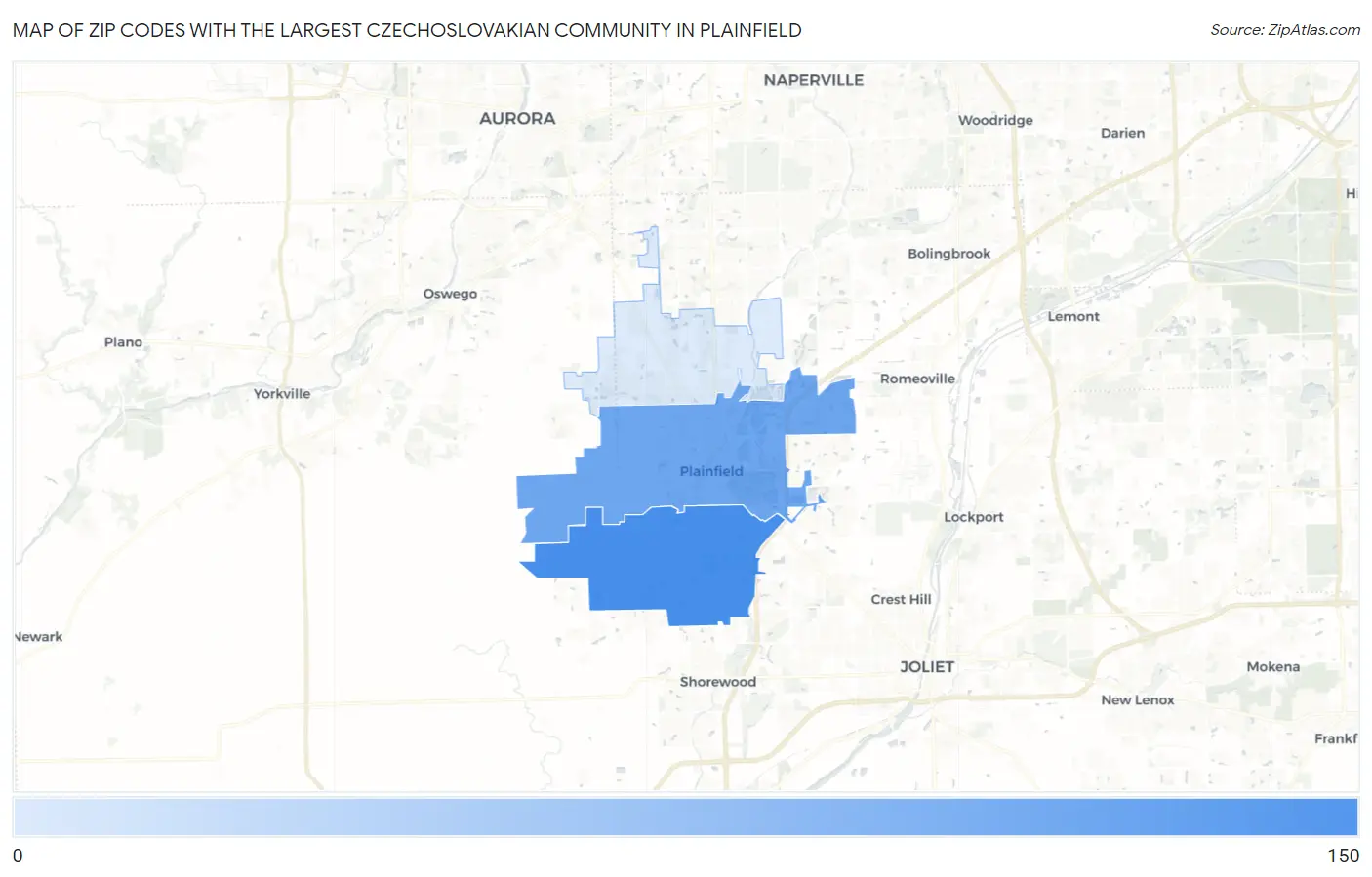 Zip Codes with the Largest Czechoslovakian Community in Plainfield Map