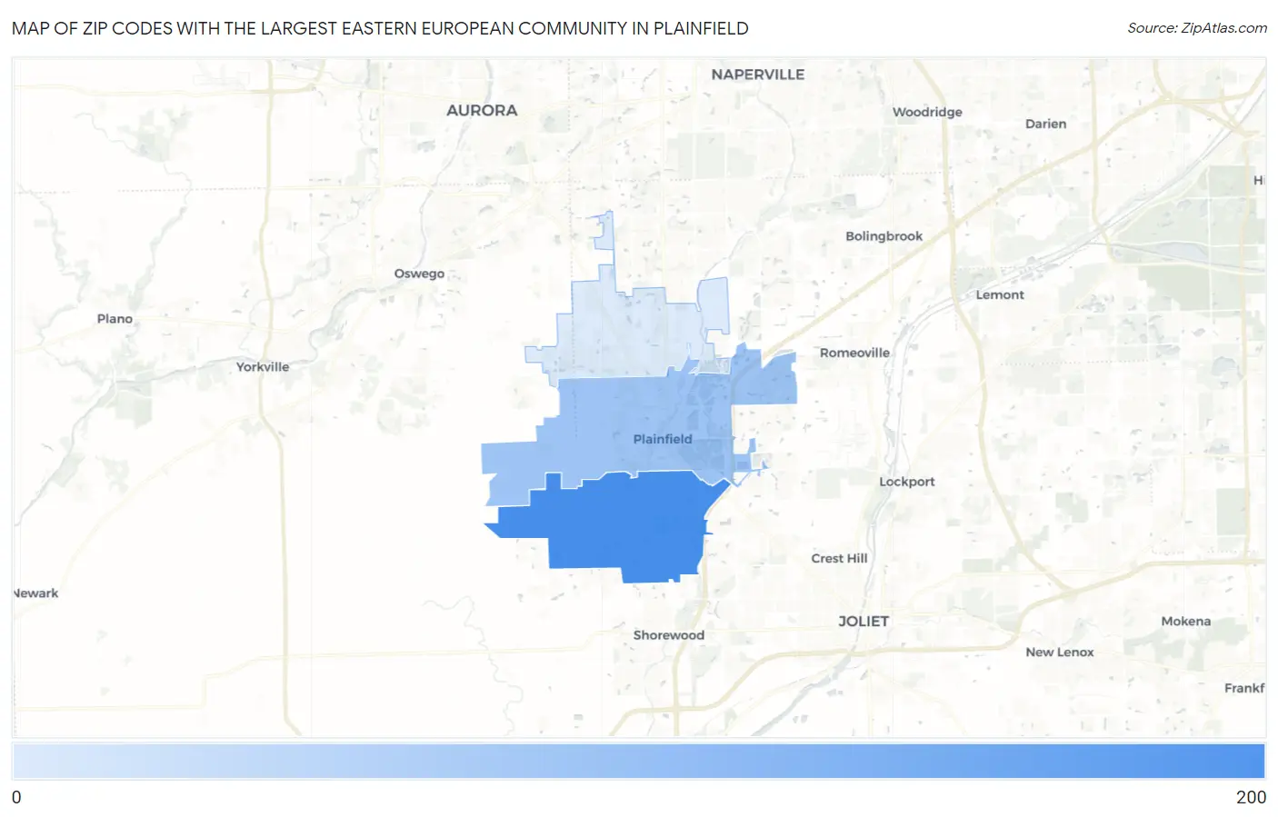 Zip Codes with the Largest Eastern European Community in Plainfield Map