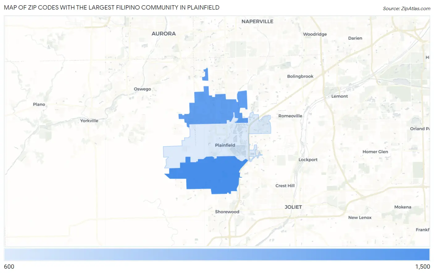 Zip Codes with the Largest Filipino Community in Plainfield Map