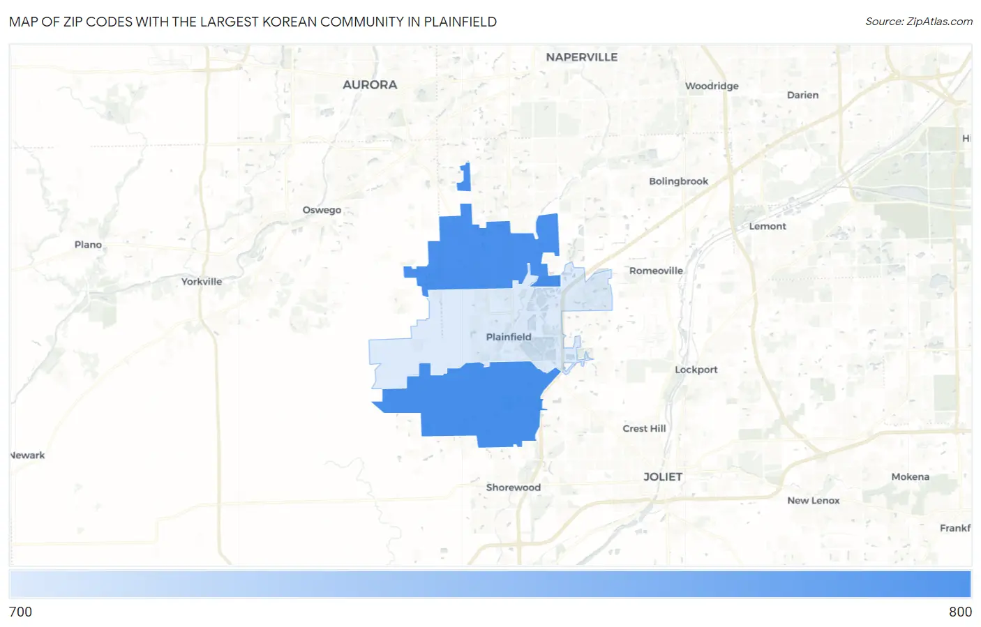 Zip Codes with the Largest Korean Community in Plainfield Map
