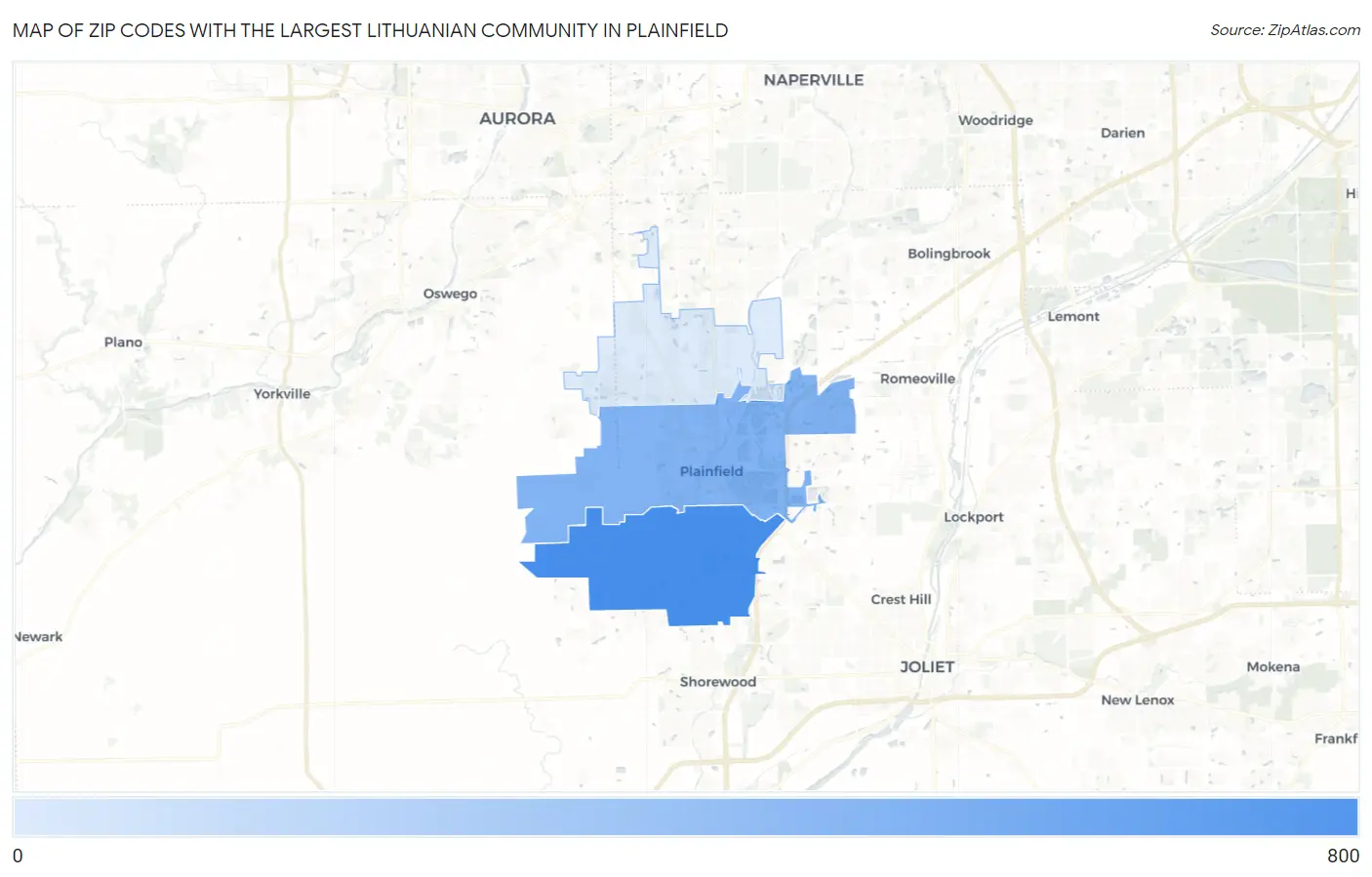 Zip Codes with the Largest Lithuanian Community in Plainfield Map