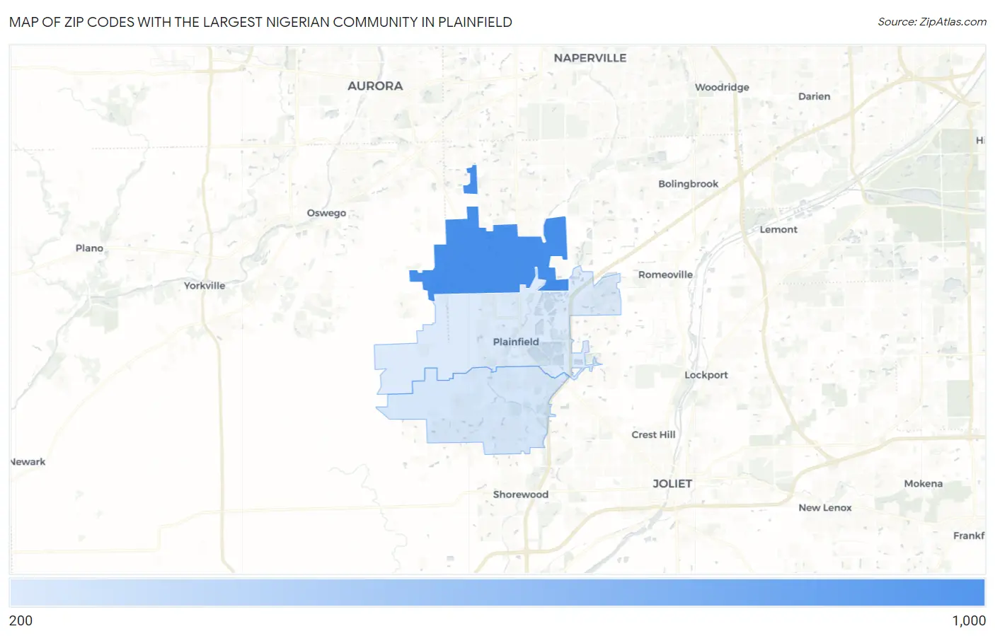 Zip Codes with the Largest Nigerian Community in Plainfield Map
