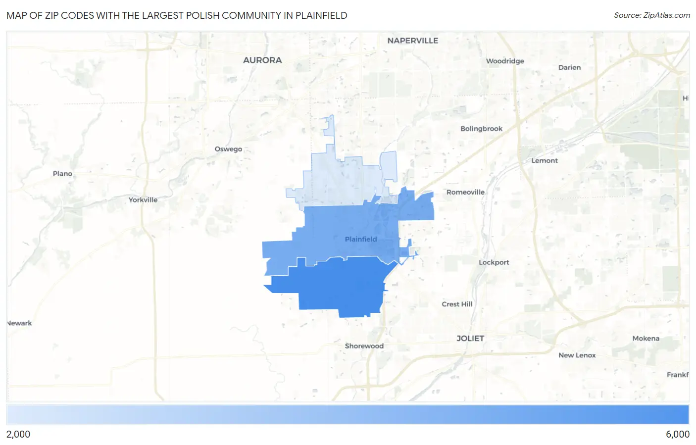 Zip Codes with the Largest Polish Community in Plainfield Map
