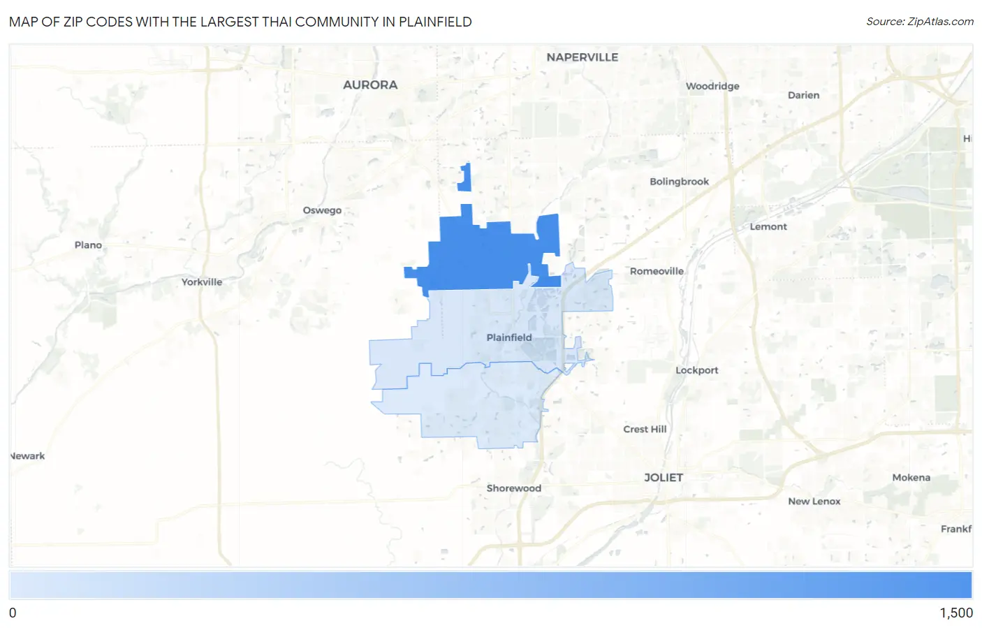 Zip Codes with the Largest Thai Community in Plainfield Map