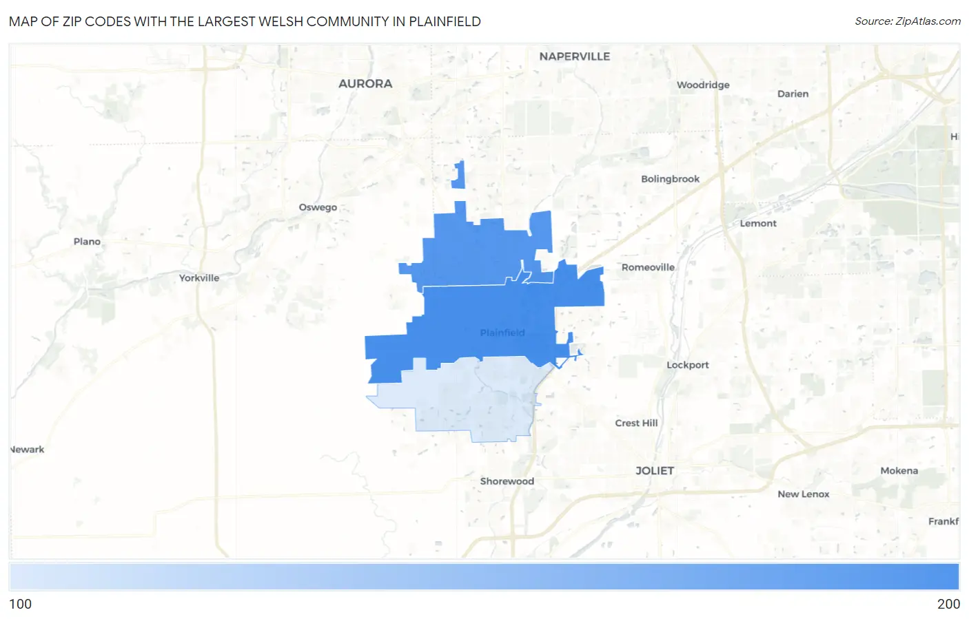 Zip Codes with the Largest Welsh Community in Plainfield Map
