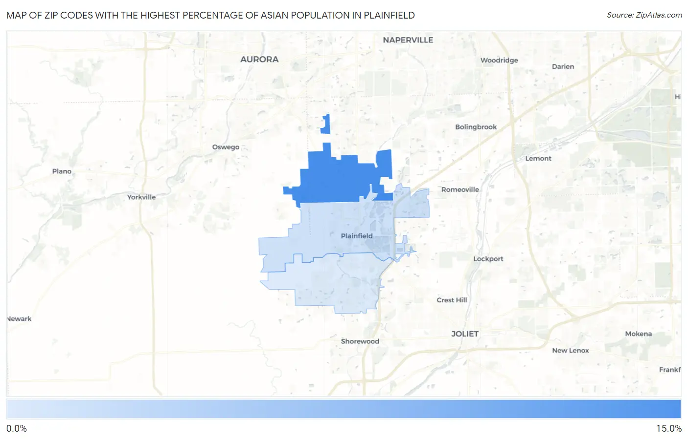 Zip Codes with the Highest Percentage of Asian Population in Plainfield Map