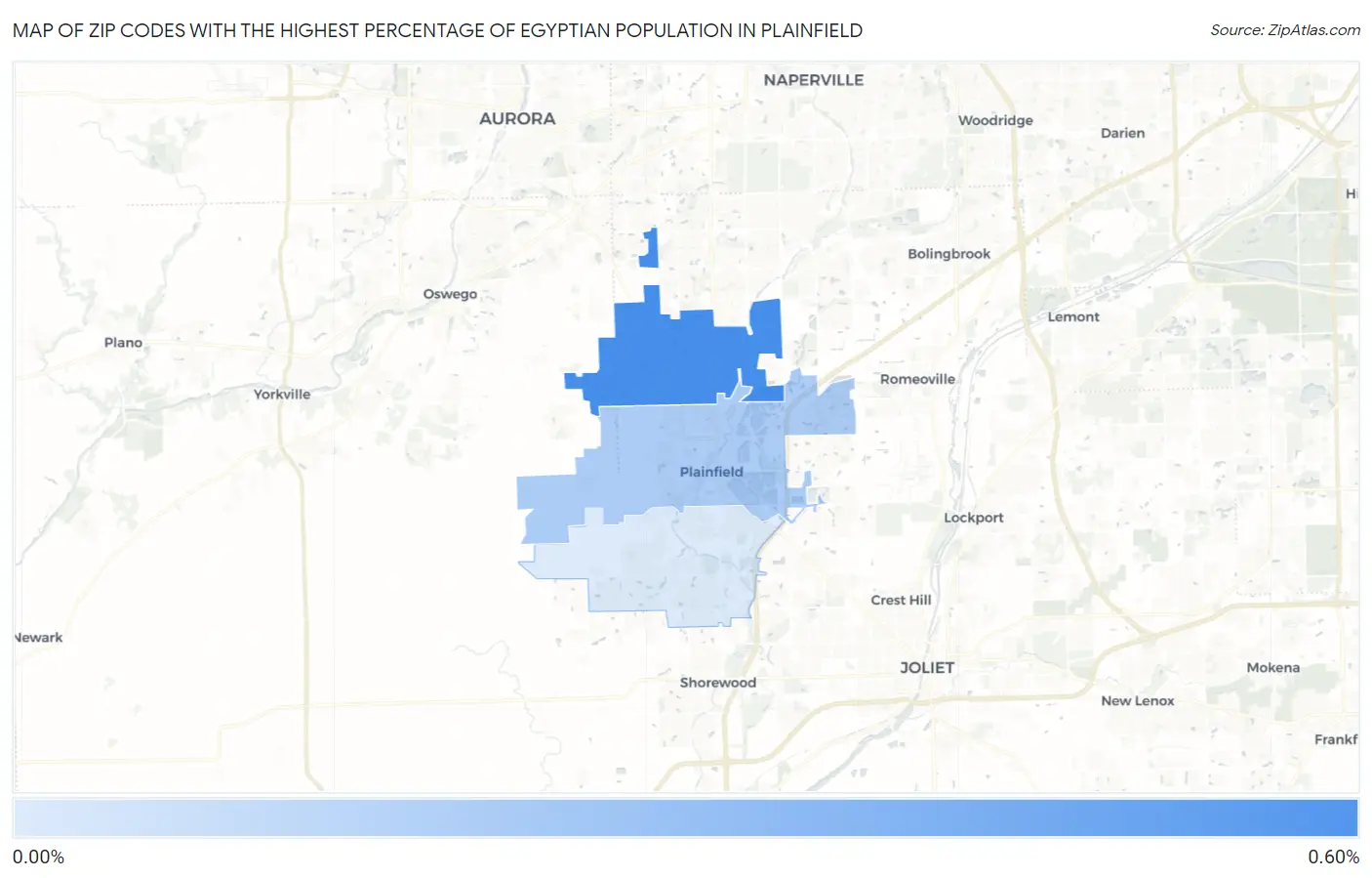 Zip Codes with the Highest Percentage of Egyptian Population in Plainfield Map