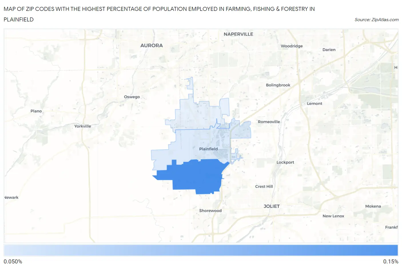 Zip Codes with the Highest Percentage of Population Employed in Farming, Fishing & Forestry in Plainfield Map