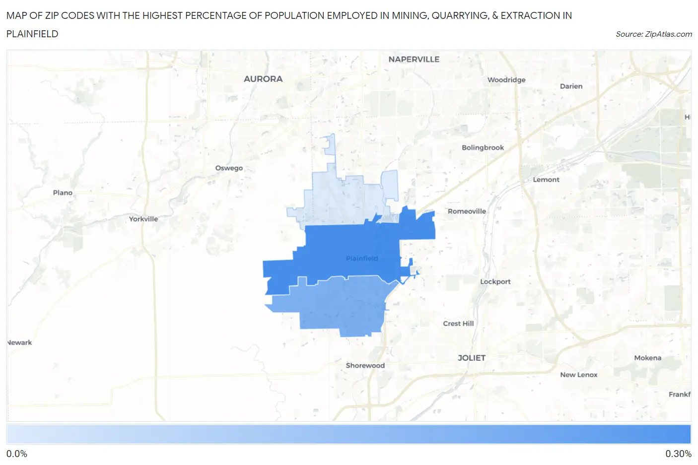 Zip Codes with the Highest Percentage of Population Employed in Mining, Quarrying, & Extraction in Plainfield Map