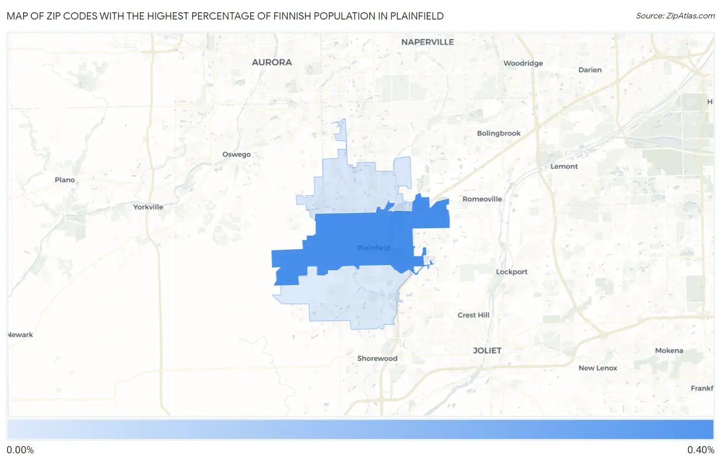 Zip Codes with the Highest Percentage of Finnish Population in Plainfield Map