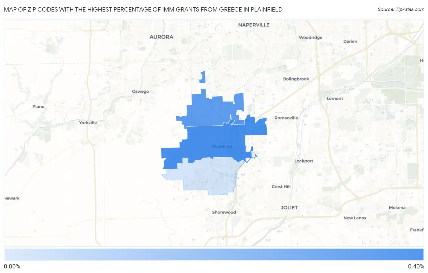 Zip Codes with the Highest Percentage of Immigrants from Greece in Plainfield Map