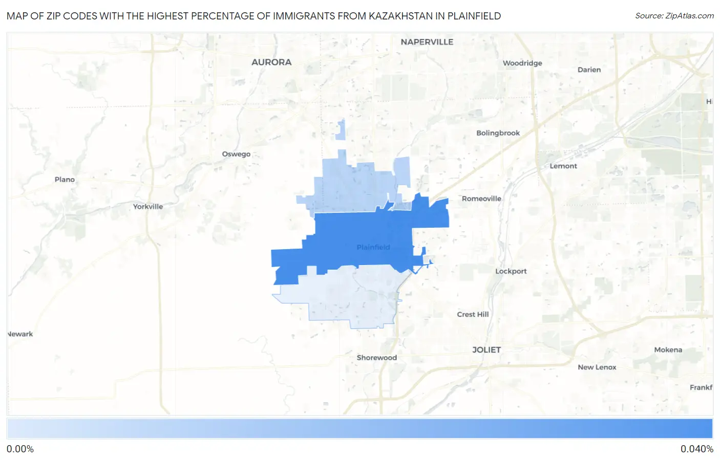 Zip Codes with the Highest Percentage of Immigrants from Kazakhstan in Plainfield Map
