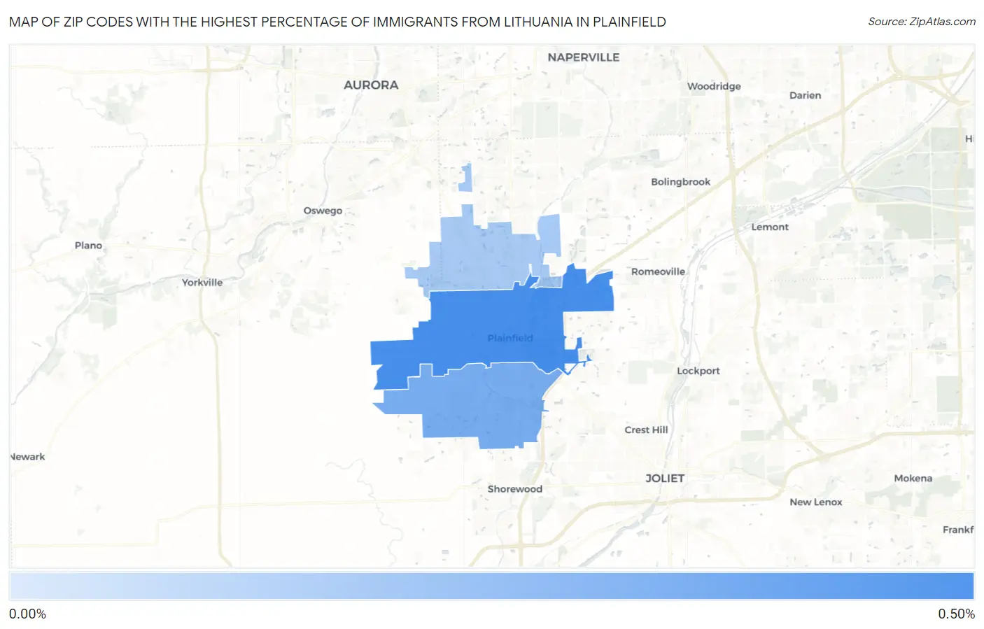 Zip Codes with the Highest Percentage of Immigrants from Lithuania in Plainfield Map