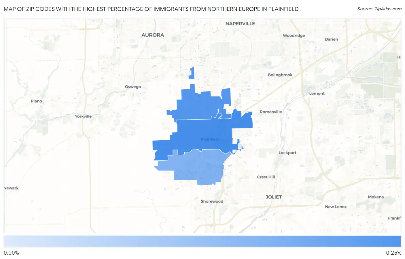 Zip Codes with the Highest Percentage of Immigrants from Northern Europe in Plainfield Map