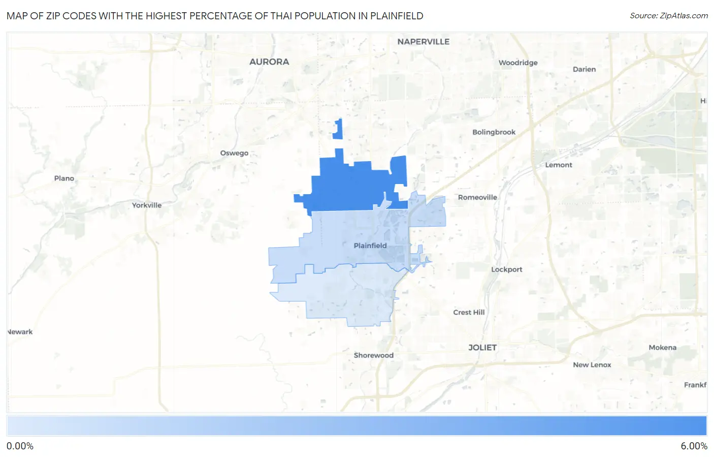 Zip Codes with the Highest Percentage of Thai Population in Plainfield Map